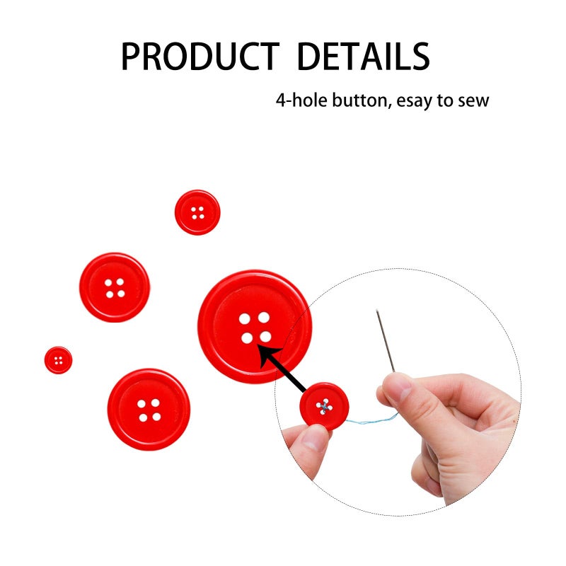 Lilaly 100 pcs Buttons for Crafts Buttons, Button DIY Buttons, Mixed Sewing Buttons, 5 Sizes of Black Round Mixed Buttons Suitable for for Crafts, Coats, Shirts, Pants, Shorts and More (Red) - Image 4